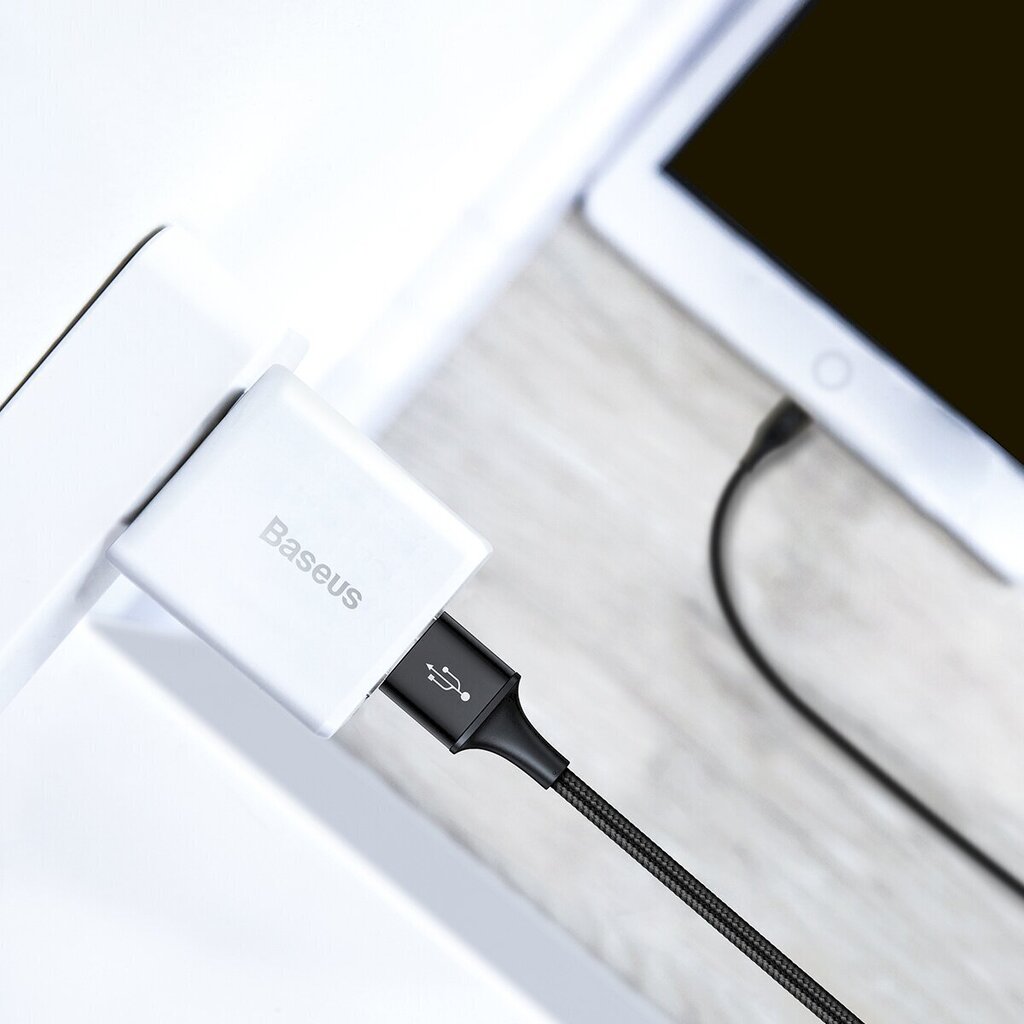 USB-kaapeli 3in1 Baseus Rapid Series, USB Micro USB/USB-C/valaistus, 3.5A, 1,2m (musta). hinta ja tiedot | Puhelinkaapelit | hobbyhall.fi