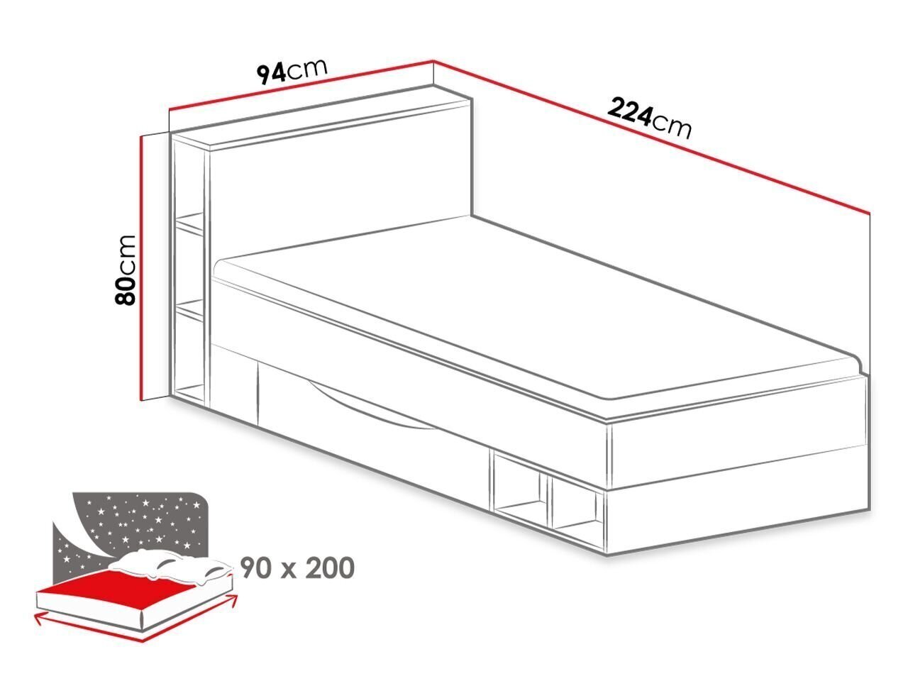 Sänky 90 x 200 cm Mobi System 18 hinta ja tiedot | Sängyt | hobbyhall.fi