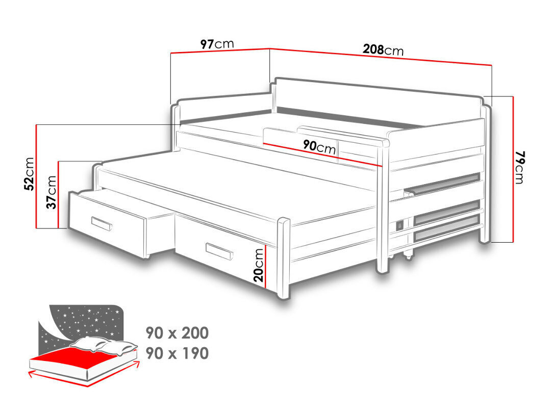 Sänky Dois 90x200 cm hinta ja tiedot | Lastensängyt | hobbyhall.fi