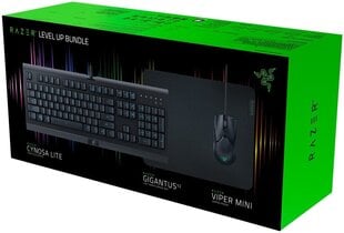 Setti: Razer Level Up - Cynosa Lite näppäimistö (ENG), Langaton hiiri Razer Viper Mini, hiirimatto Razer Gigantus V2, RZ85-02741200-B3M1 hinta ja tiedot | Näppäimistöt | hobbyhall.fi