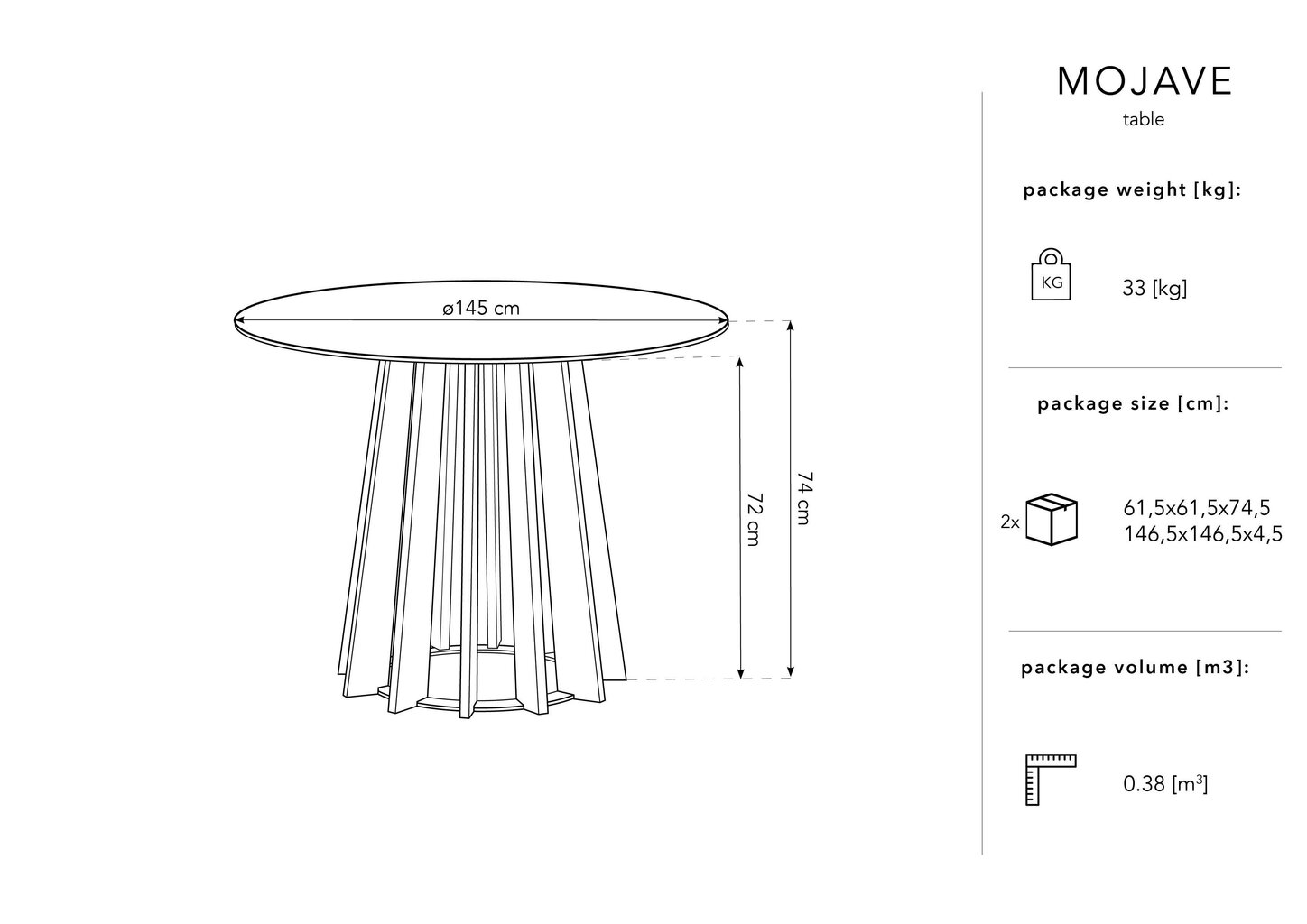 Pöytä Micadoni Home Mojave, 145 cm, ruskea hinta ja tiedot | Ruokapöydät | hobbyhall.fi