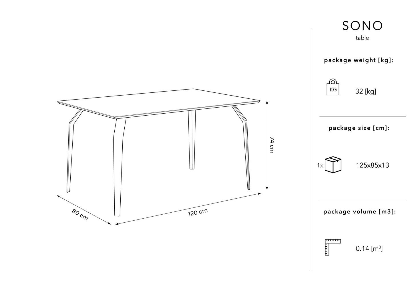 Pöytä Micadoni Home Sono, 120x80 cm, musta hinta ja tiedot | Ruokapöydät | hobbyhall.fi