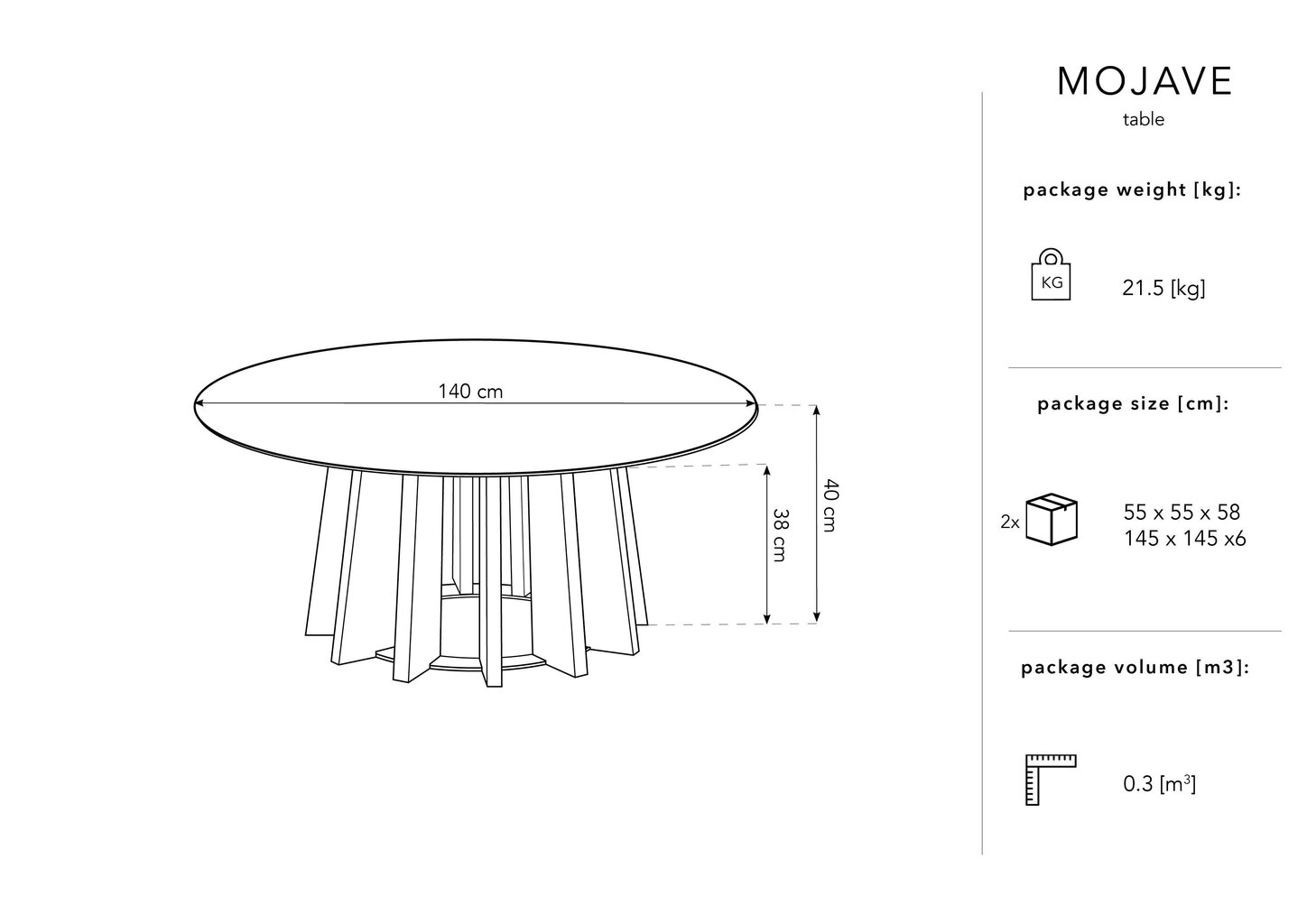 Sohvapöytä Micadoni Home Mojave, 140 cm, musta hinta ja tiedot | Sohvapöydät | hobbyhall.fi