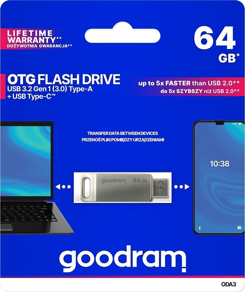 GoodRam ODA3-0640S0R11, 64 GB, USB 3.0 hinta ja tiedot | Muistitikut | hobbyhall.fi