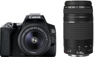 Canon EOS 250D + EF-S 18-55mm III + EF 75-300mm III, musta hinta ja tiedot | Canon Kamerat ja tarvikkeet | hobbyhall.fi
