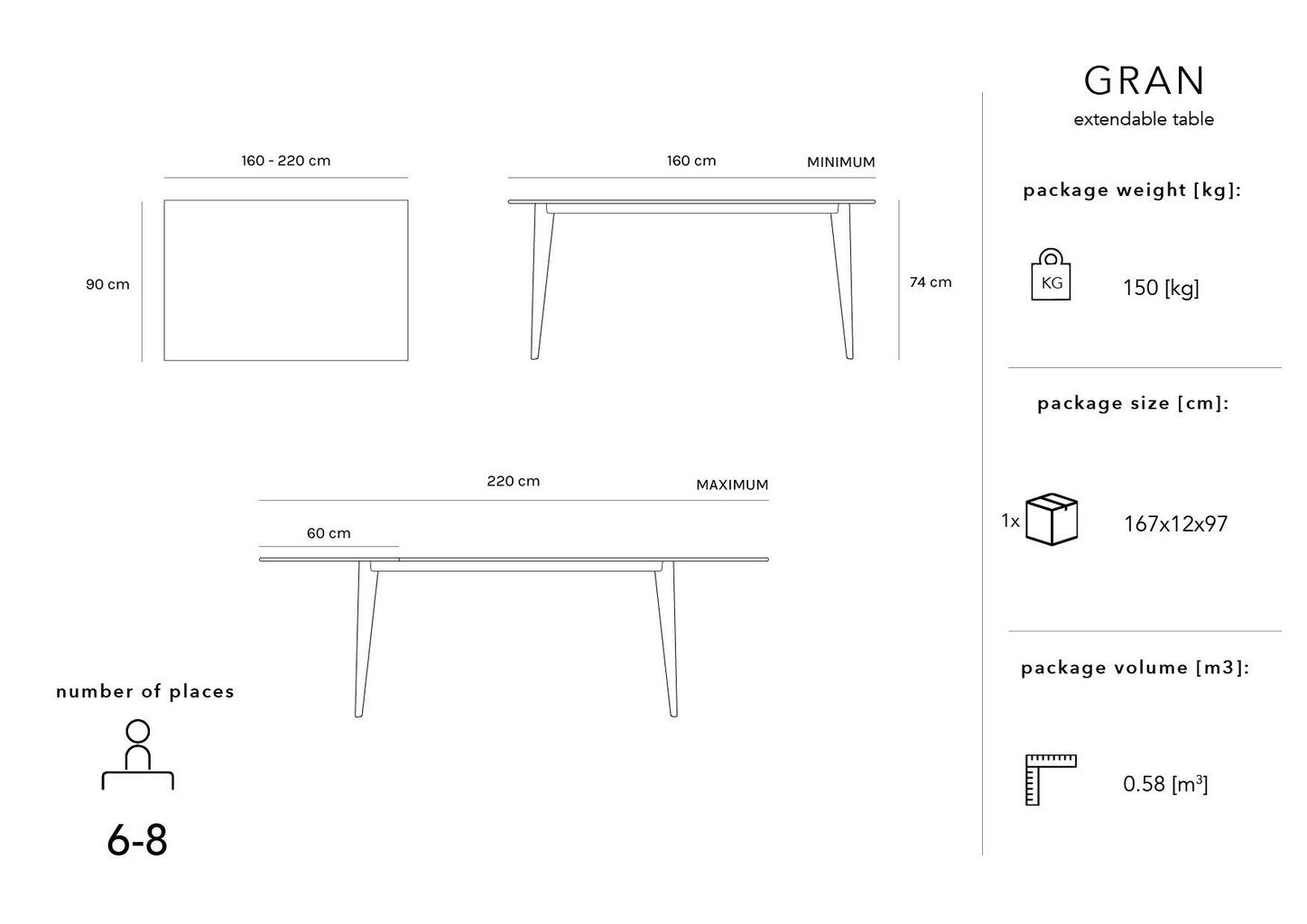 Jatkettava pöytä Micadoni Home Gran, 160x90 cm, ruskea hinta ja tiedot | Ruokapöydät | hobbyhall.fi