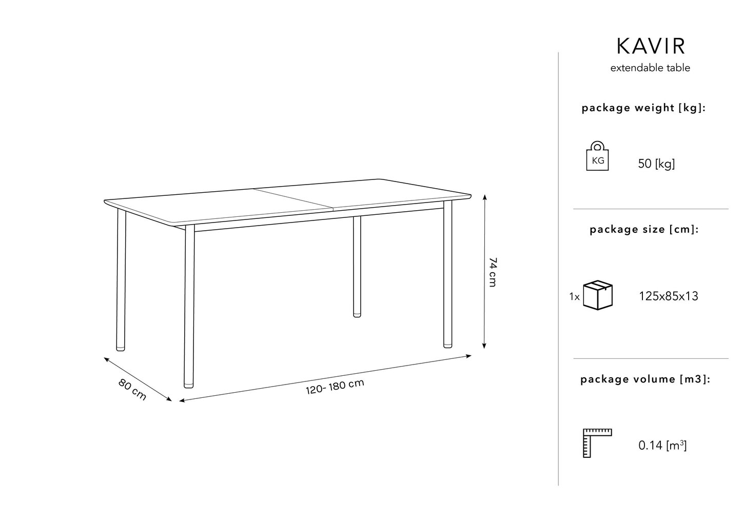 Jatkettava pöytä Micadoni Home Kavir, 120x80 cm, musta hinta ja tiedot | Ruokapöydät | hobbyhall.fi