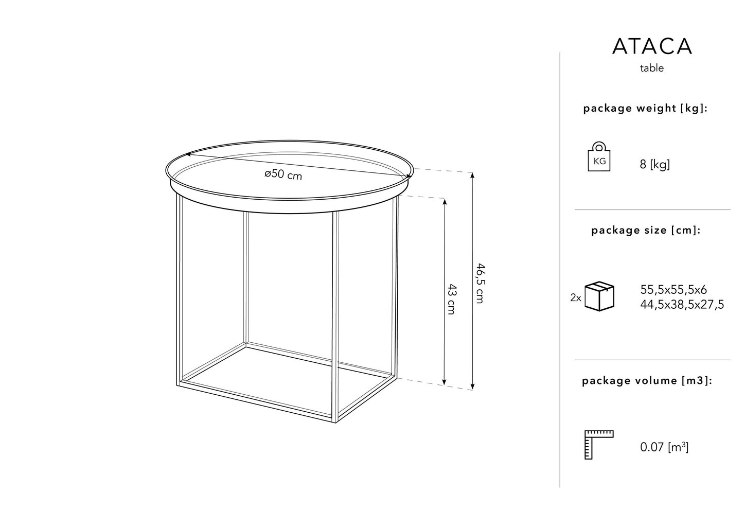 Sohvapöytä Micadoni Home Ataca, 50x46,5 cm, musta hinta ja tiedot | Sohvapöydät | hobbyhall.fi