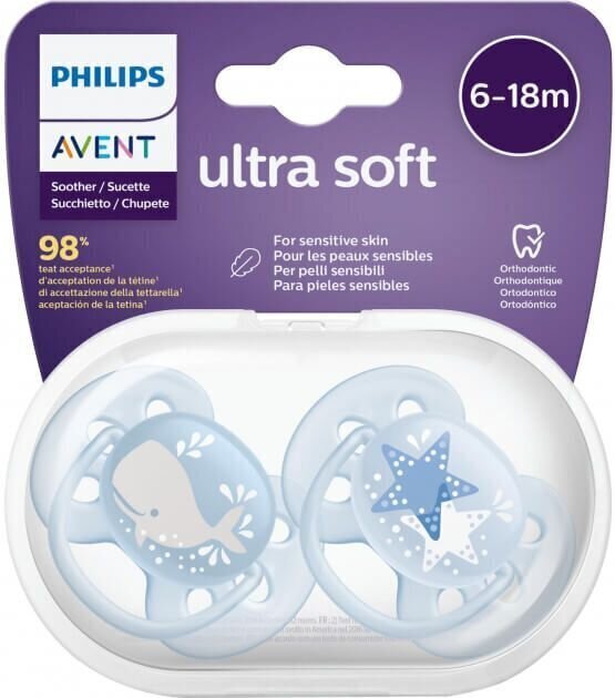 Silikonitutti Philips Avent Ultra Soft, 6 18 kuukautta, 2 kpl. hinta ja tiedot | Tutit | hobbyhall.fi