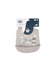 Silikoninen ruokalappu taskulla Canpol Babies Bonjour Paris, tummansininen beige, 74/027 hinta ja tiedot | Ruokalaput | hobbyhall.fi