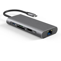 C-tyypin USB-sovitin - 2 x USB 3.0, 1 x USB 2.0, 1x tyyppi C, (PD), HDMI, SD, TF, RJ45 LAN hinta ja tiedot | Adapterit | hobbyhall.fi