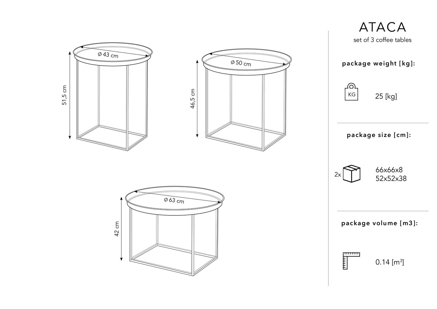 Sohvapöytäsarja Micadoni Home Ataca, 3 pöytää, musta hinta ja tiedot | Sohvapöydät | hobbyhall.fi