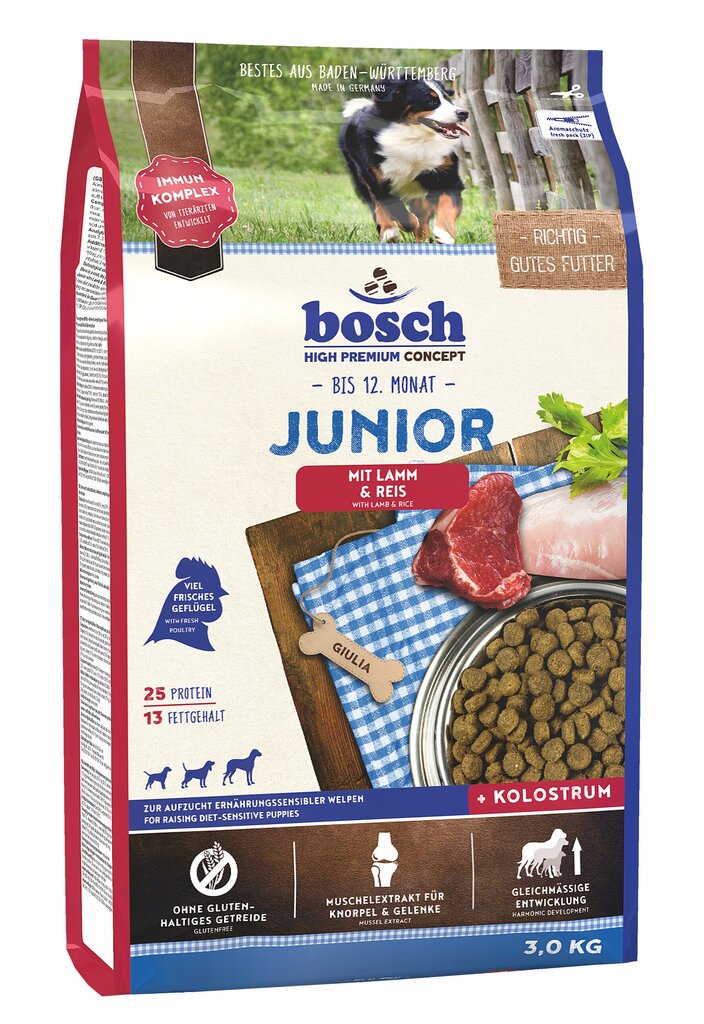 Bosch Tiernahrung Junior Lamb & Rice, 3 kg hinta ja tiedot | Koiran kuivaruoka | hobbyhall.fi