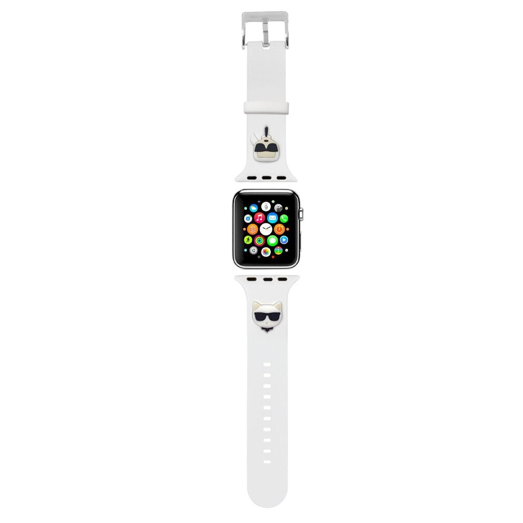 Karl Lagerfeld Karl and Choupette kellohihna Apple Watch -kelloon 42/44mm valkoinen hinta ja tiedot | Älykellojen ja aktiivisuusrannekkeiden lisätarvikkeet | hobbyhall.fi