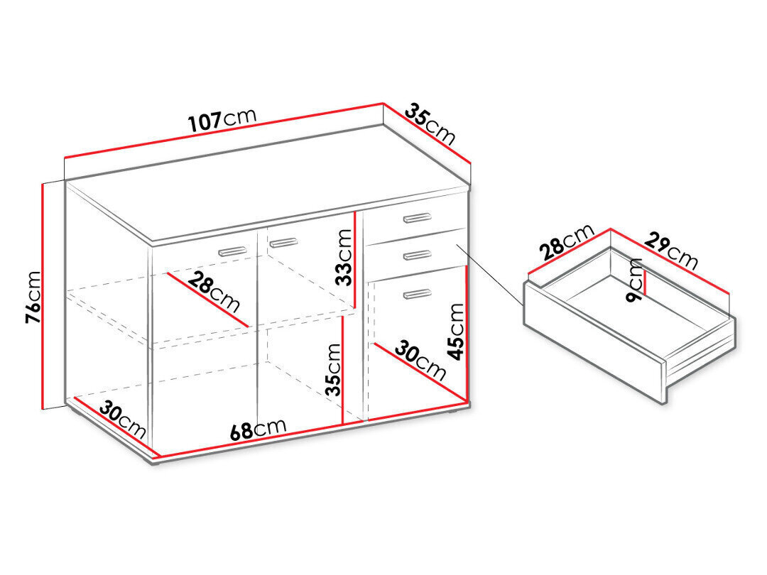 Lipasto MIKE-1 3T 2S hinta ja tiedot | Lipastot | hobbyhall.fi