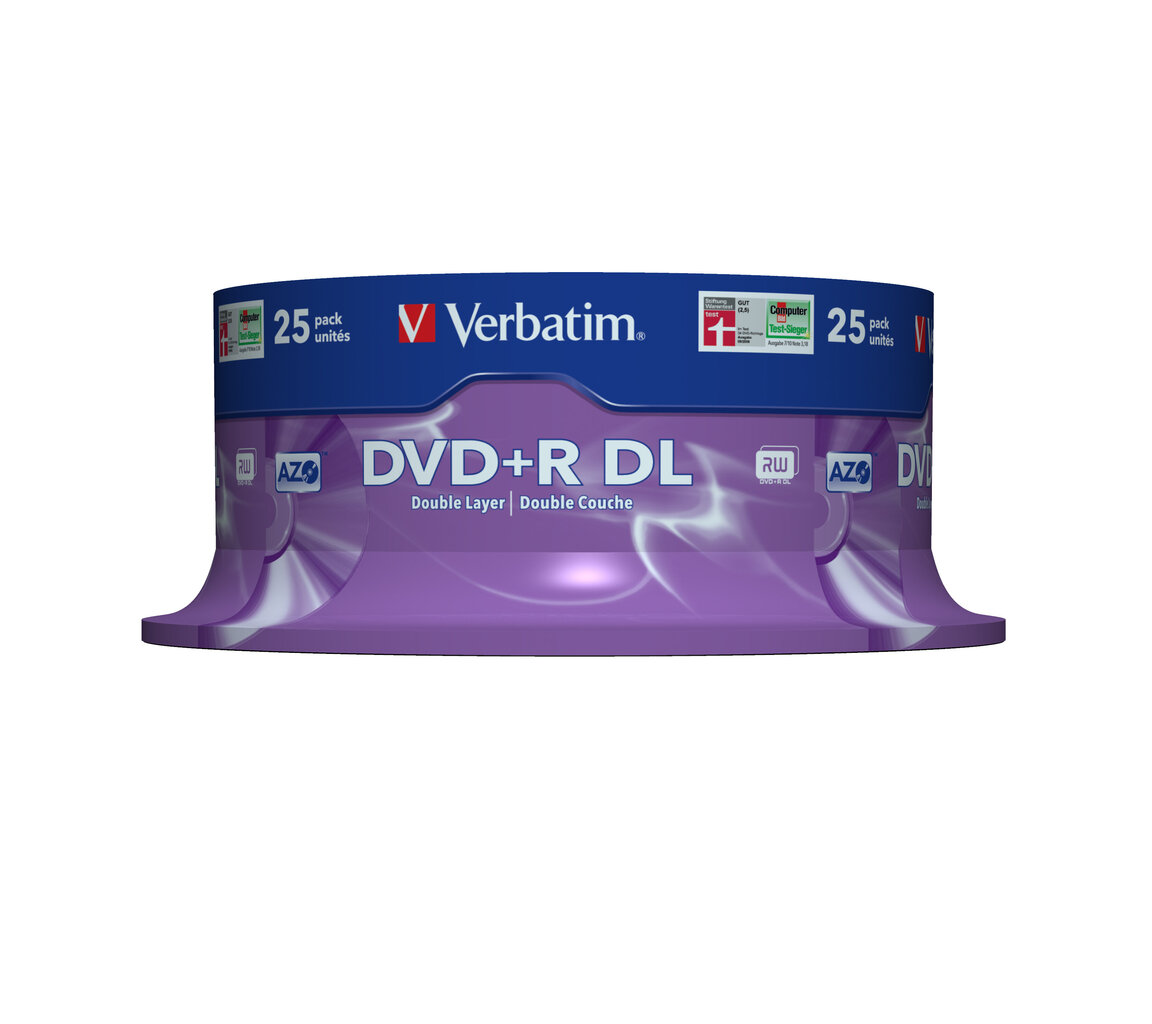 Verbatim kaksikerroksinen DVD + R 8,5 Gt 8x Matta Hopea 25 kpl kara - 43757 hinta ja tiedot | Muistitikut | hobbyhall.fi