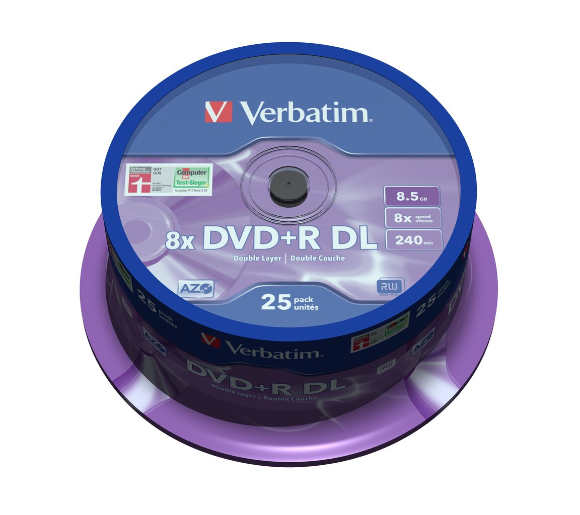 Verbatim kaksikerroksinen DVD + R 8,5 Gt 8x Matta Hopea 25 kpl kara - 43757 hinta ja tiedot | Muistitikut | hobbyhall.fi