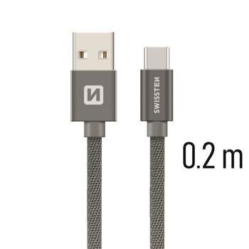 Kaapeli Swissten Textile USB-C 3.1, 0.2 m, harmaa väri hinta ja tiedot | Puhelinkaapelit | hobbyhall.fi