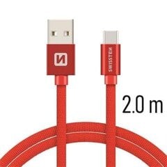 Swissten Textile USB-C 3.1, 2.0 m, punainen väri hinta ja tiedot | Puhelinkaapelit | hobbyhall.fi