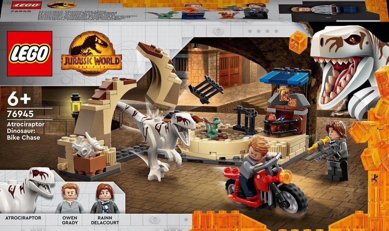 76945 LEGO® Jurassic World™ Dinosaurus, Atrociraptor ja moottoripyörä hinta ja tiedot | LEGOT ja rakennuslelut | hobbyhall.fi