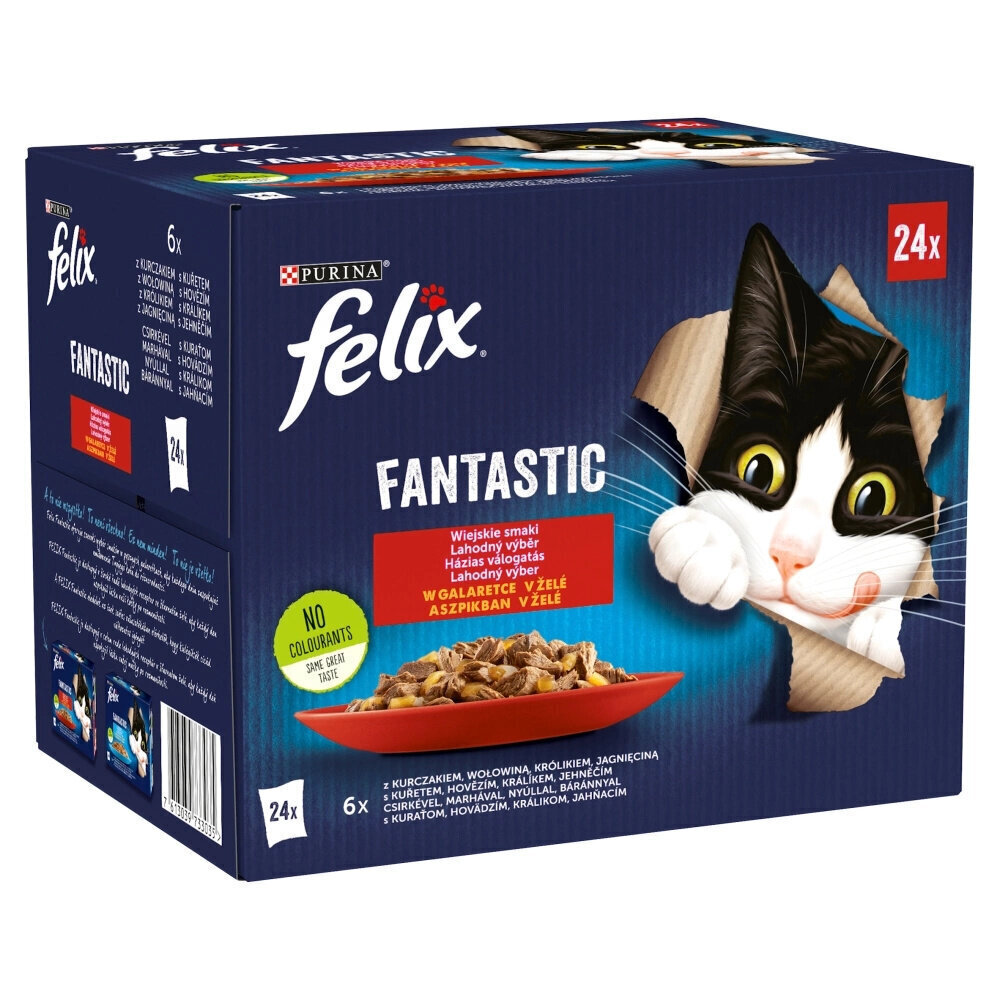 Felix Fantastic kanaa, naudanlihaa, kanit, lammasta, 24x85 g -kissanruoka hinta ja tiedot | Kissanruoka | hobbyhall.fi