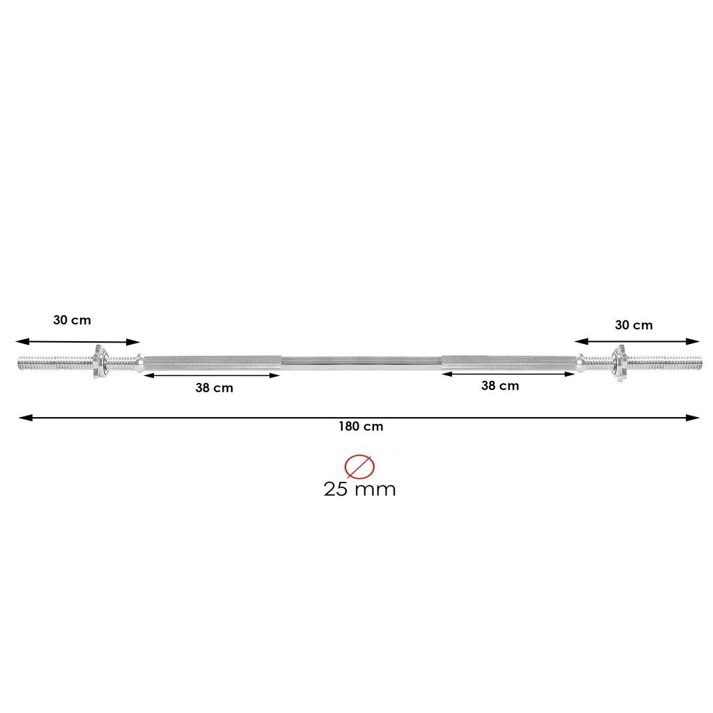 Suora sauva Springos FA1047 180 cm 25mm hinta ja tiedot | Käsipainot, kahvakuulat ja voimaharjoittelu | hobbyhall.fi