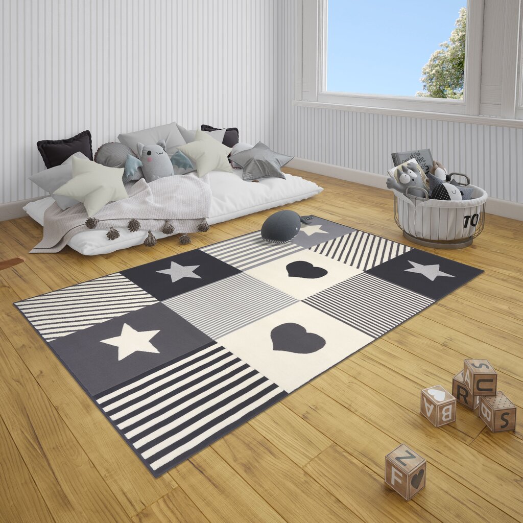 Hanse Home Adventures lastenhuoneen matto, 160 x220 cm, harmaa / kerma hinta ja tiedot | Isot matot | hobbyhall.fi