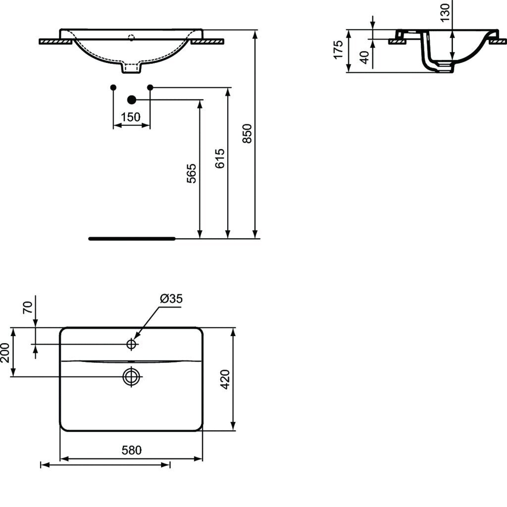 Upotettu pesuallas Ideal Standard Connect, 58x42 cm, valkoinen. E504401 hinta ja tiedot | Pesualtaat | hobbyhall.fi