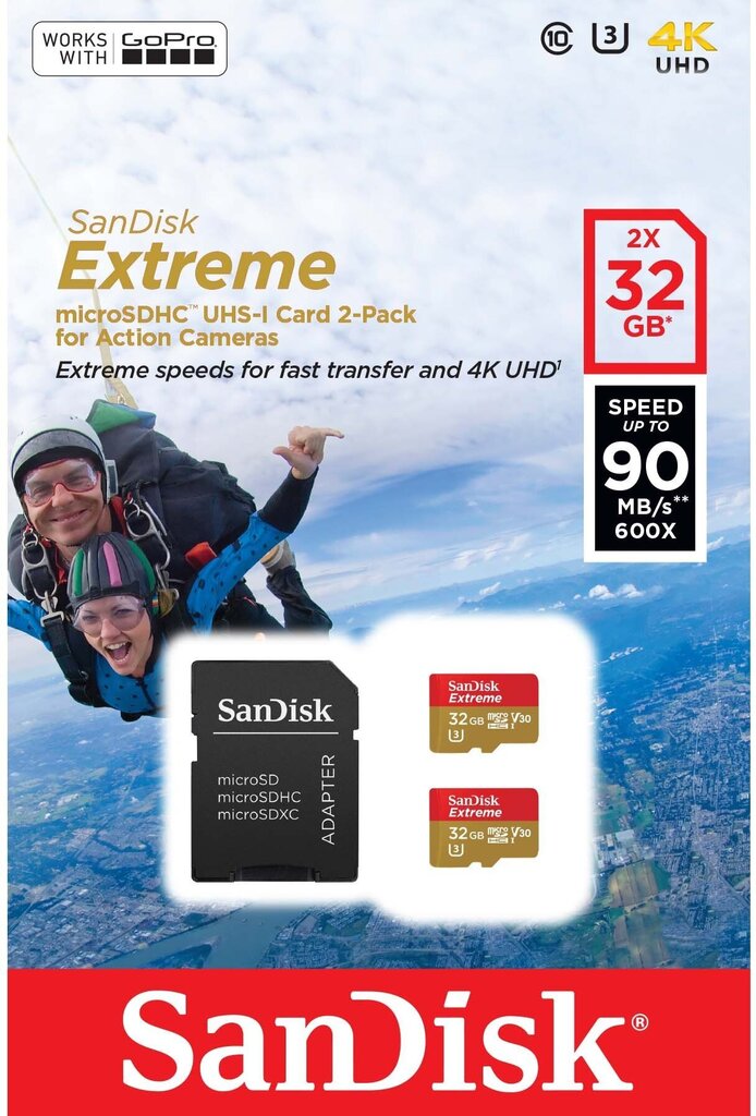 Muistikortti Sandisk microSDHC 32GB Extreme Action, 2 kpl hinta ja tiedot | Kameran muistikortit | hobbyhall.fi