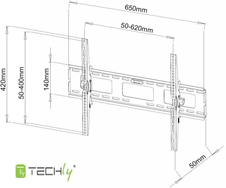 Seinäteline Techly TV LED / LCD 40-65", 60 kg, musta hinta ja tiedot | TV-seinätelineet | hobbyhall.fi