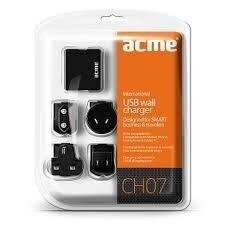 ACME CH07 USB-matkustajalaturi (EUR, USA, Iso-Britannia), 2 x USB-liitin, 100-240 V. hinta ja tiedot | Kytkimet ja pistorasiat | hobbyhall.fi