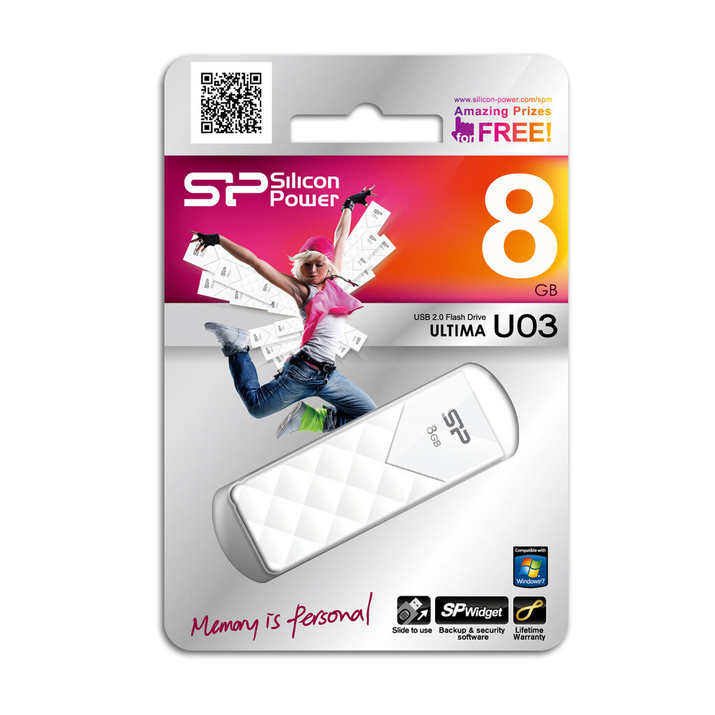 Silicon Power -muisti USB Ultima U03 8GB USB 2.0 White hinta ja tiedot | Muistitikut | hobbyhall.fi