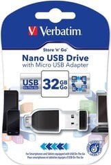 Verbatim 32 GB USB-muistitikku Micro USB -sovittimella hinta ja tiedot | Verbatim Tietokoneet ja pelaaminen | hobbyhall.fi