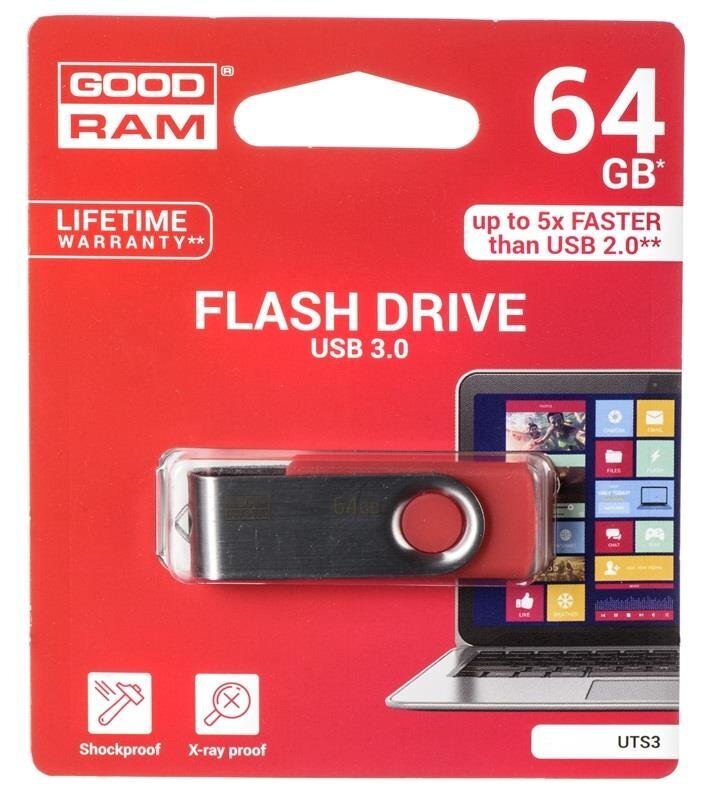 Muistitikku Goodram UTS3 64GB 3.0, punainen hinta ja tiedot | Muistitikut | hobbyhall.fi