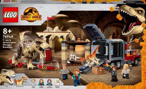 76948 LEGO® Jurassic World T. rexin ja Atrociraptor-dinosauruksen pako hinta ja tiedot | LEGOT ja rakennuslelut | hobbyhall.fi