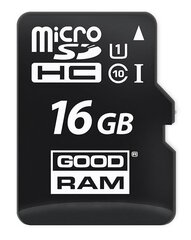 Muistikortti Goodram 16GB Micro SDHC U1-I Class 10 + -sovitin hinta ja tiedot | Puhelimen muistikortit | hobbyhall.fi