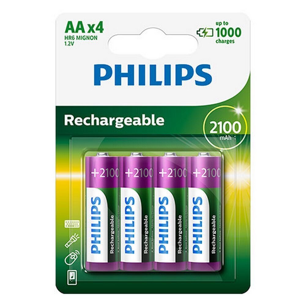 Ladattavat akut Philips A4 1,2V 2100 mAh, 4 kpl hinta ja tiedot | Paristot | hobbyhall.fi