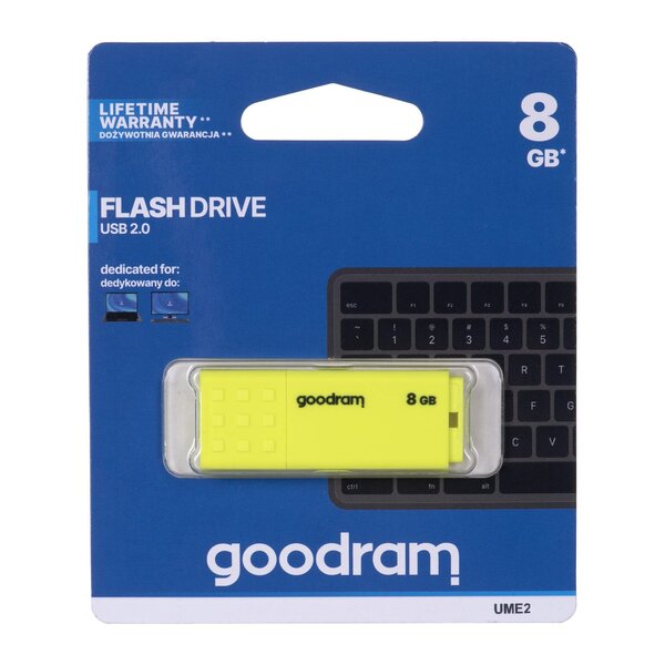 GOODRAM FLASHDRIVE 8GB UME2 USB 2.0 YELLOW hinta ja tiedot | Muistitikut | hobbyhall.fi