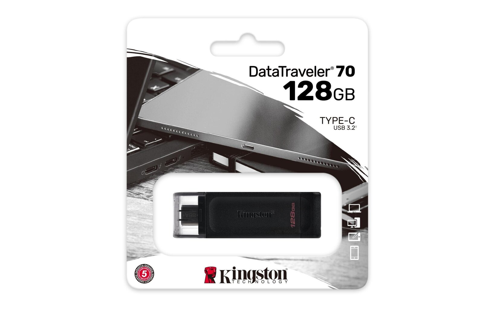 KINGSTON 128GB USB-C 3.2 Gen 1 DT 70 muistitikku hinta ja tiedot | Muistitikut | hobbyhall.fi