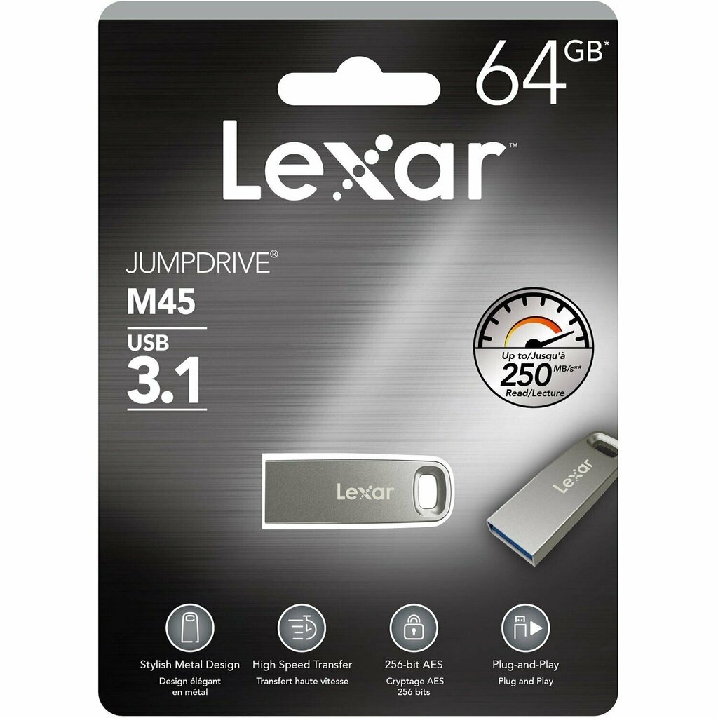 Lexar Flash drive JumpDrive M45 64 GB, USB 3.1, Silver, 250 MB hinta ja tiedot | Muistitikut | hobbyhall.fi