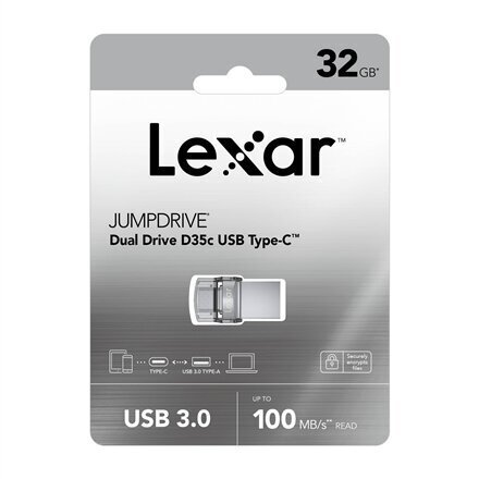 Lexar Flash Drive JumpDrive 32 GB, USB 3.0, Sliver, USB Type-C hinta ja tiedot | Muistitikut | hobbyhall.fi