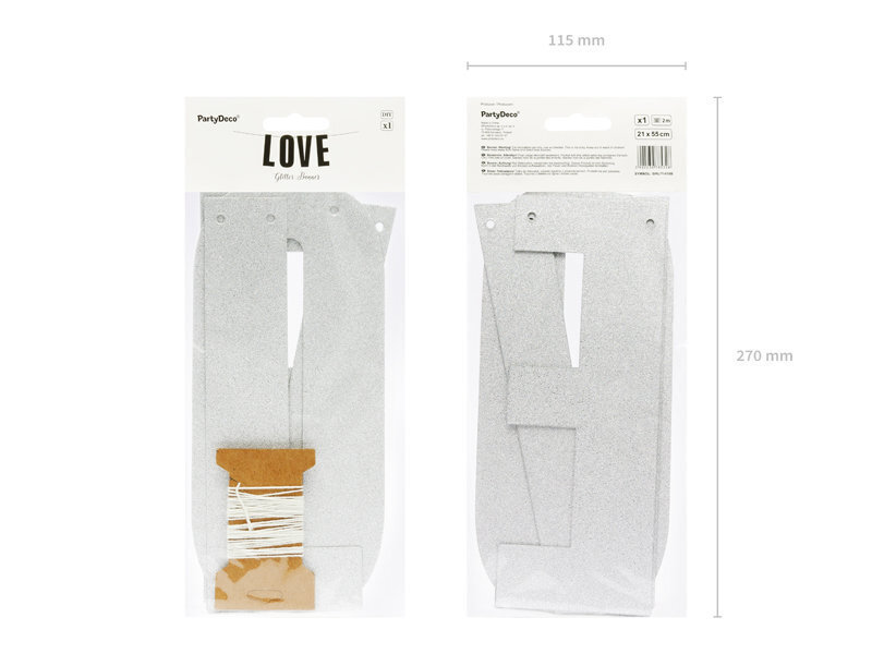 Juhlakoriste Love, hopea, 21x55 cm, 1 laatikko / 50 pakkausta (1 pakkaus / 1 kpl) hinta ja tiedot | Juhlakoristeet | hobbyhall.fi