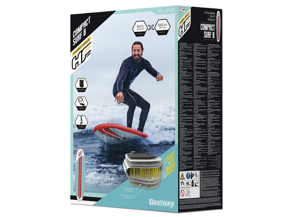 Ilmatäytteinen surffilauta Bestway Compact Surf, 243 cm hinta ja tiedot | SUP-laudat | hobbyhall.fi