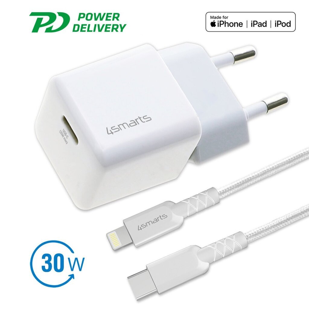 4smarts Wall Charger VoltPlug Mini PD 30W USB-C to Lightning MFI / 1.5m hinta ja tiedot | Puhelimen laturit | hobbyhall.fi