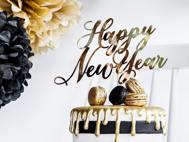 Juhlakoriste Happy New Year Gold 24 cm (1 laatikko / 50 kpl) hinta ja tiedot | Tarjoiluastiat ja aterimet juhliin | hobbyhall.fi