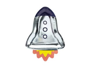 Kertakäyttöiset pahvilautaset Space Party Rocket, 21,5x29,5 cm, 1 laatikko / 25 kpl (1 pakkaus / 6 kpl) hinta ja tiedot | Tarjoiluastiat ja aterimet juhliin | hobbyhall.fi