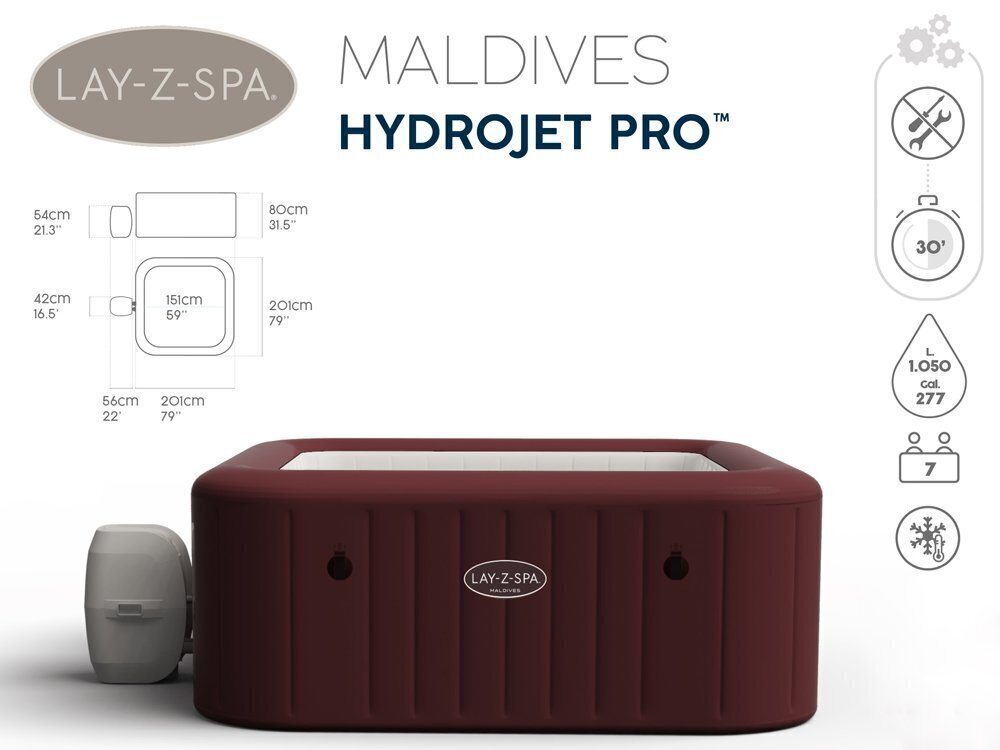 Bestway Lay-Z-Spa Maldives poreallas LEDillä ja istuimilla 5-7 hengelle hinta ja tiedot | Uima-altaat | hobbyhall.fi