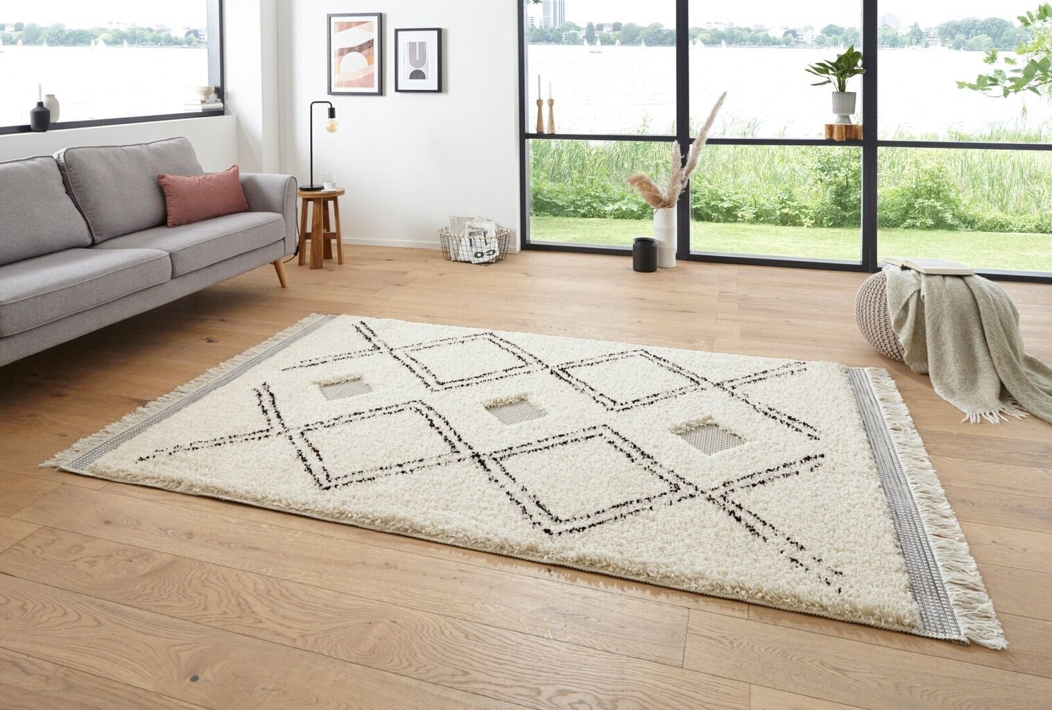 Mint Rugs New Handira Aranos -matto, 160 x 230 cm, kerma / musta hinta ja tiedot | Isot matot | hobbyhall.fi