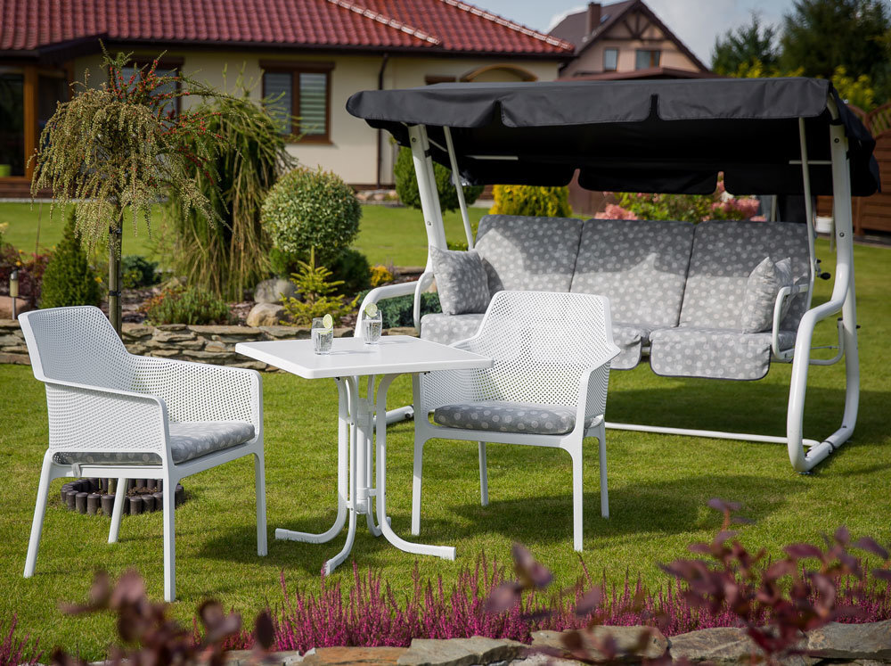 Pöytä Patio Dine&Relax 70x70 cm, valkoinen/harmaa hinta ja tiedot | Puutarhapöydät | hobbyhall.fi