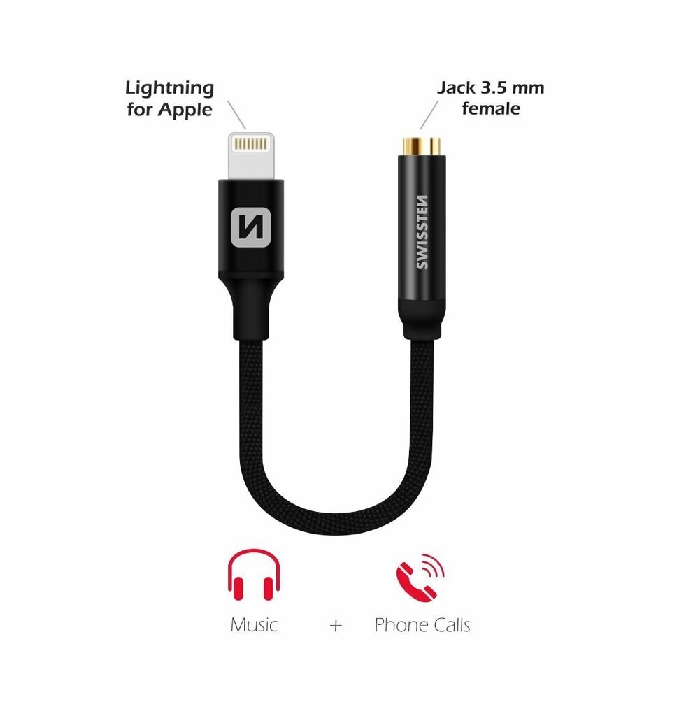 RoGer Lightning to Jack 3,5 mm äänisovitin iPhonelle ja iPadille 1m musta hinta ja tiedot | Adapterit | hobbyhall.fi